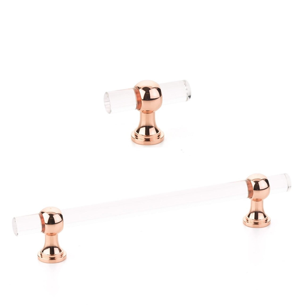 Polished Copper and Lucite "Gleam" Cabinet Knobs and Drawer Pulls (Adjustable) - Forge Hardware Studio