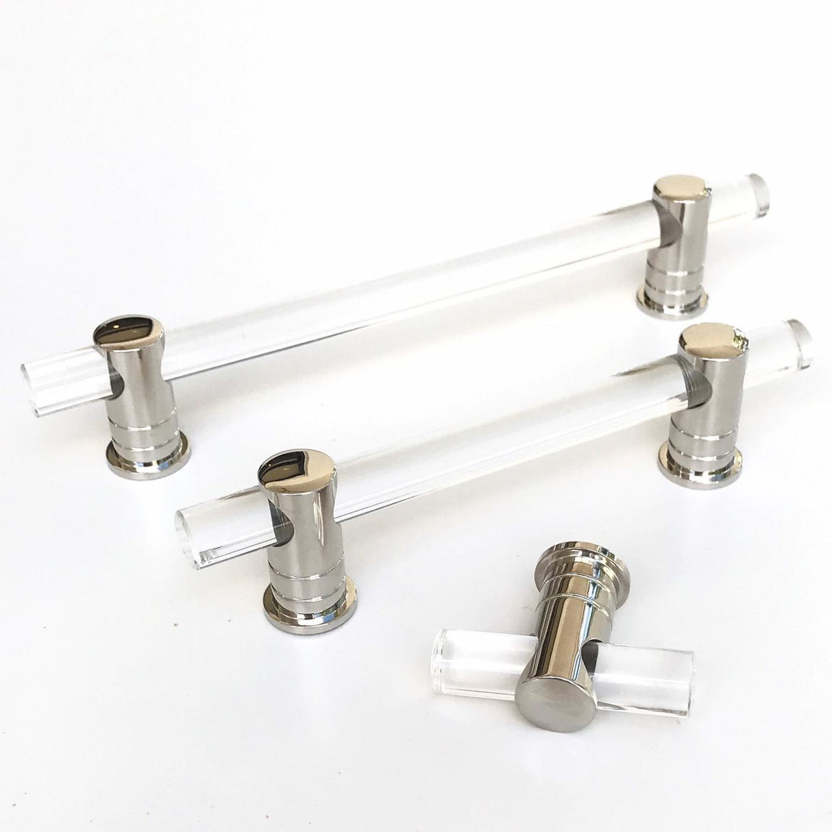 Polished Nickel and Lucite "Luz" Cabinet Knobs and Drawer Pulls - Brass Cabinet Hardware