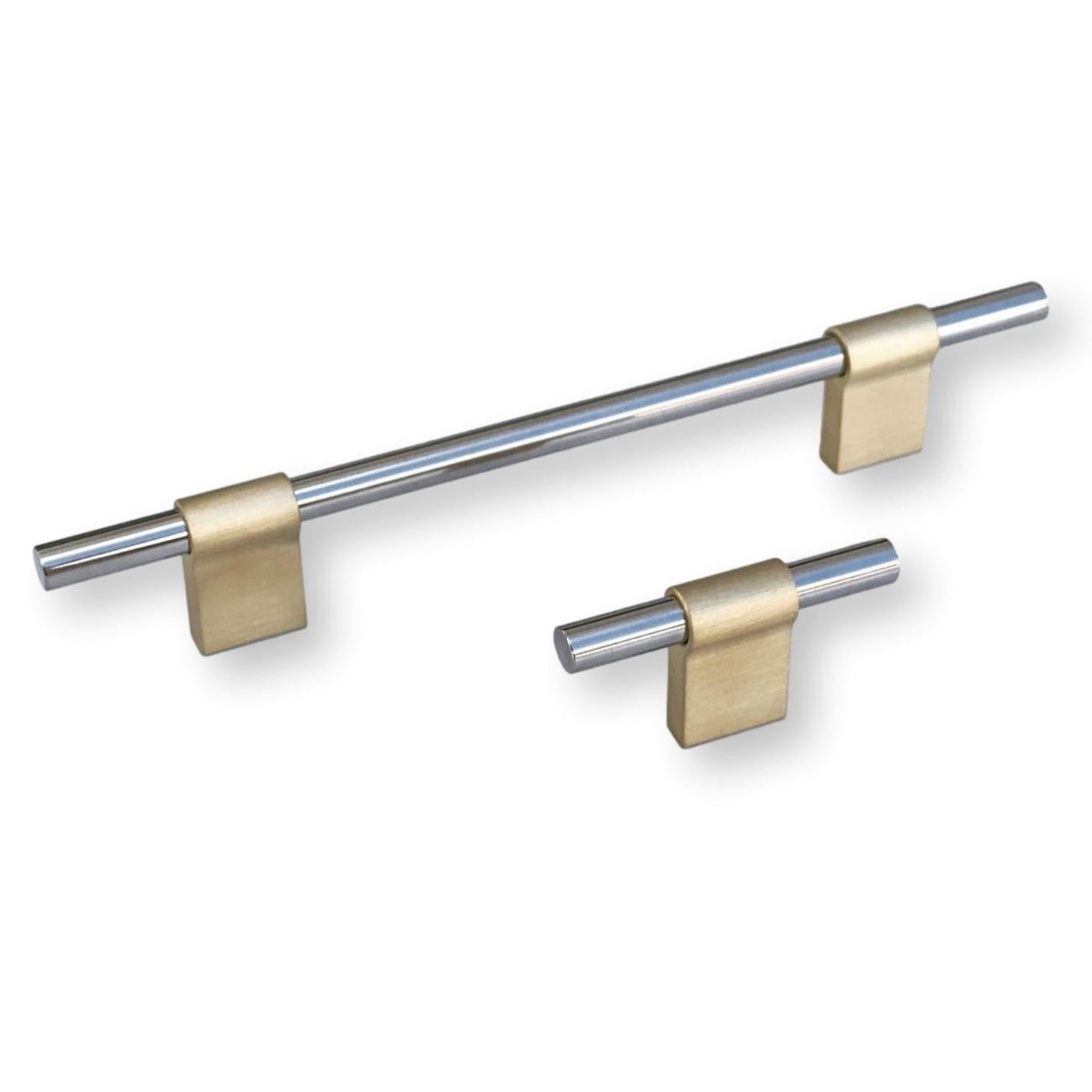 T-Bar "Line" Brushed Brass and Polished Nickel Drawer Pulls Cabinet Hardware - Forge Hardware Studio