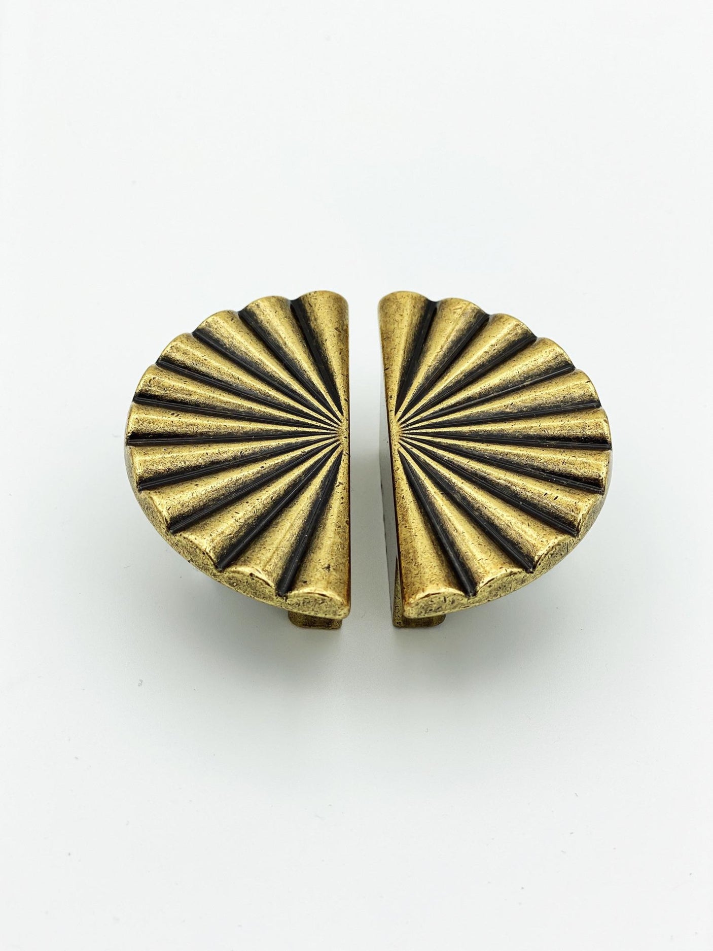 Reeded Antique Brass "Half-Daisy" Round Cabinet Knob - Forge Hardware Studio