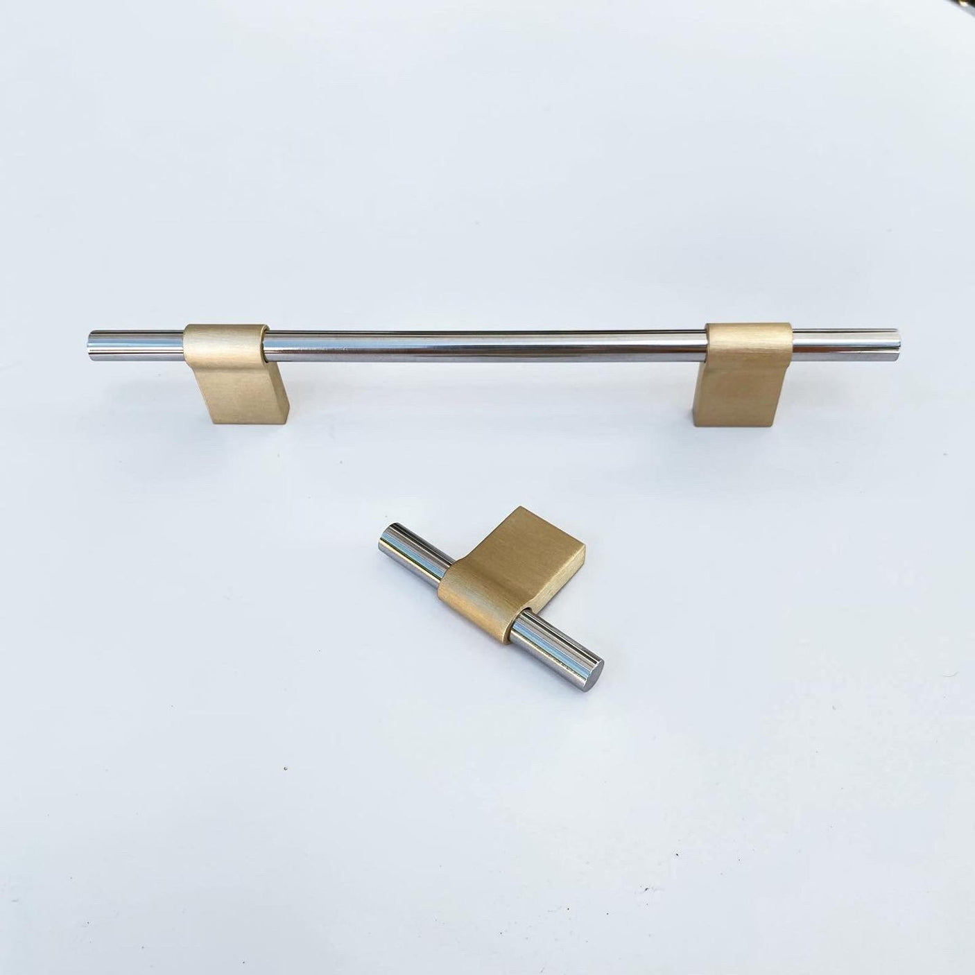 T-Bar "Line" Brushed Brass and Polished Nickel Drawer Pulls Cabinet Hardware - Forge Hardware Studio