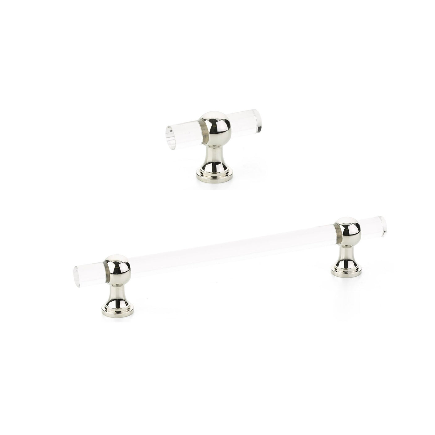 Polished Nickel and Lucite "Gleam" Cabinet Knobs and Drawer Pulls (Adjustable) - Forge Hardware Studio