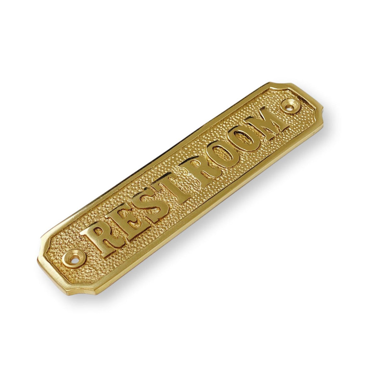 Brass "Restroom" Door Sign 5-1/4" x 1-1/4" - Brass Bathroom Door Sign - Forge Hardware Studio