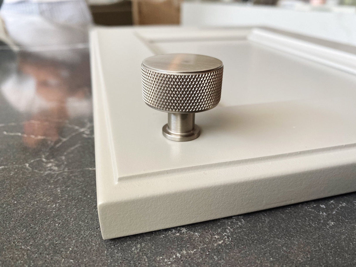 Knurled Round Knob "Texture" Cabinet Knob in Brushed Nickel - Forge Hardware Studio