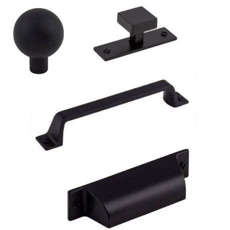 Matte Black "Montclair" Cabinet Knobs and Cup Pulls - Forge Hardware Studio