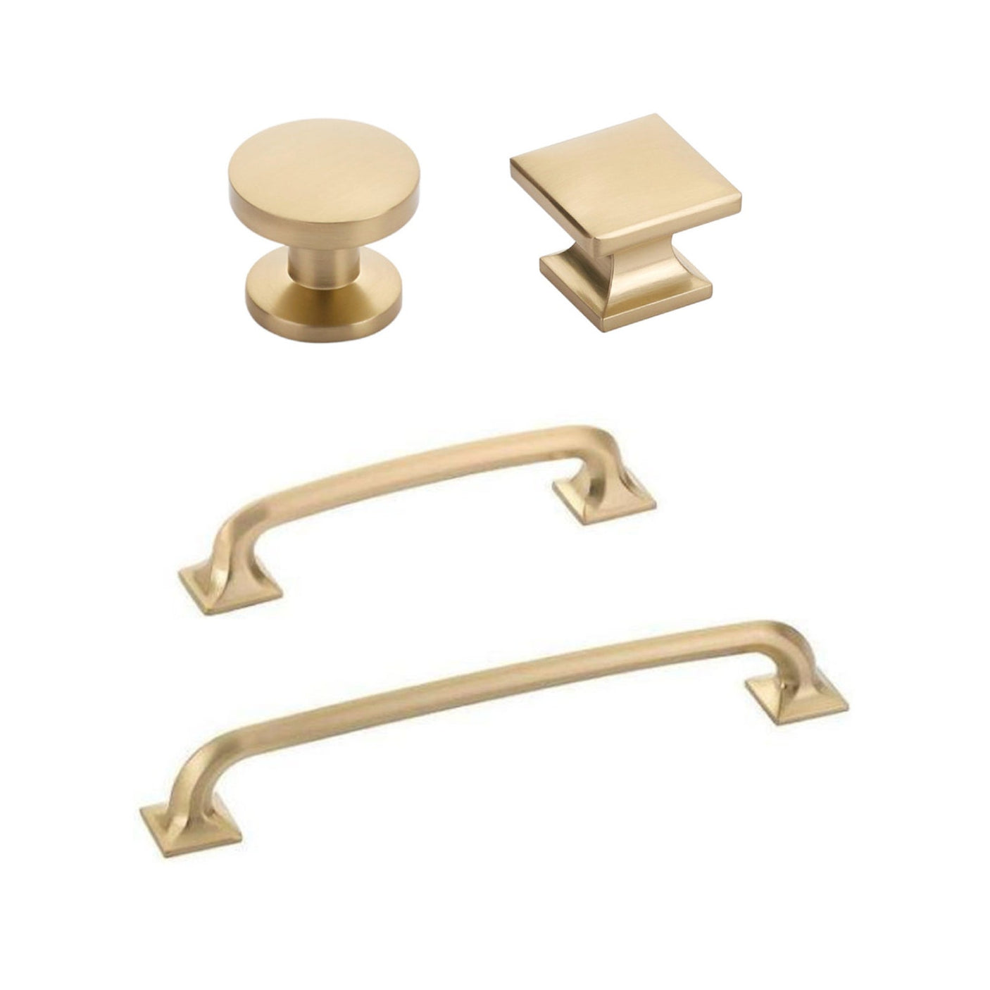 Square "Milli" Satin Brass Cabinet Knobs and Drawer Pulls - Forge Hardware Studio
