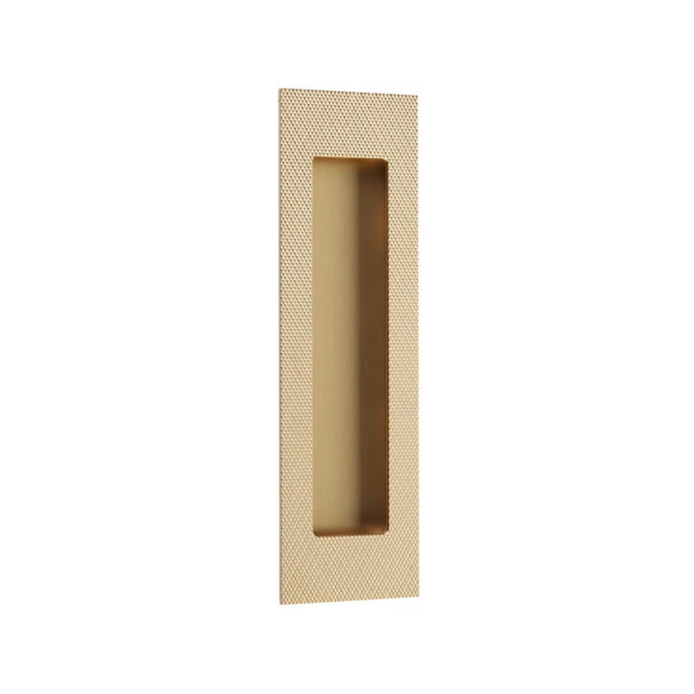 Modern Knurled Rectangular Solid Brass Recess Door Pull in Satin Brass - Forge Hardware Studio