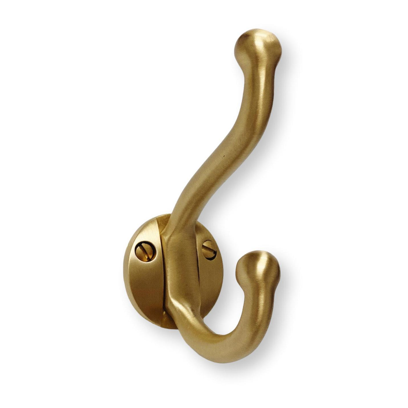 Satin Brass "Heritage" Wall Hook, Brass Wall Coat Hook - Forge Hardware Studio