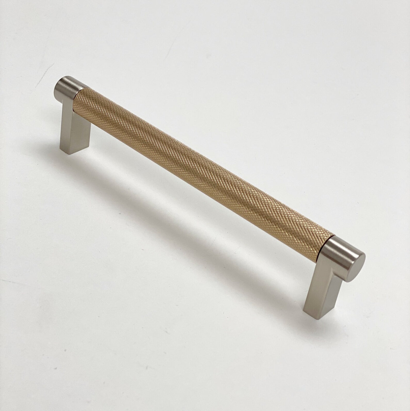 Knurled "Converse" Brushed Nickel and Champagne Bronze Dual-Finish Knobs and Pulls - Forge Hardware Studio