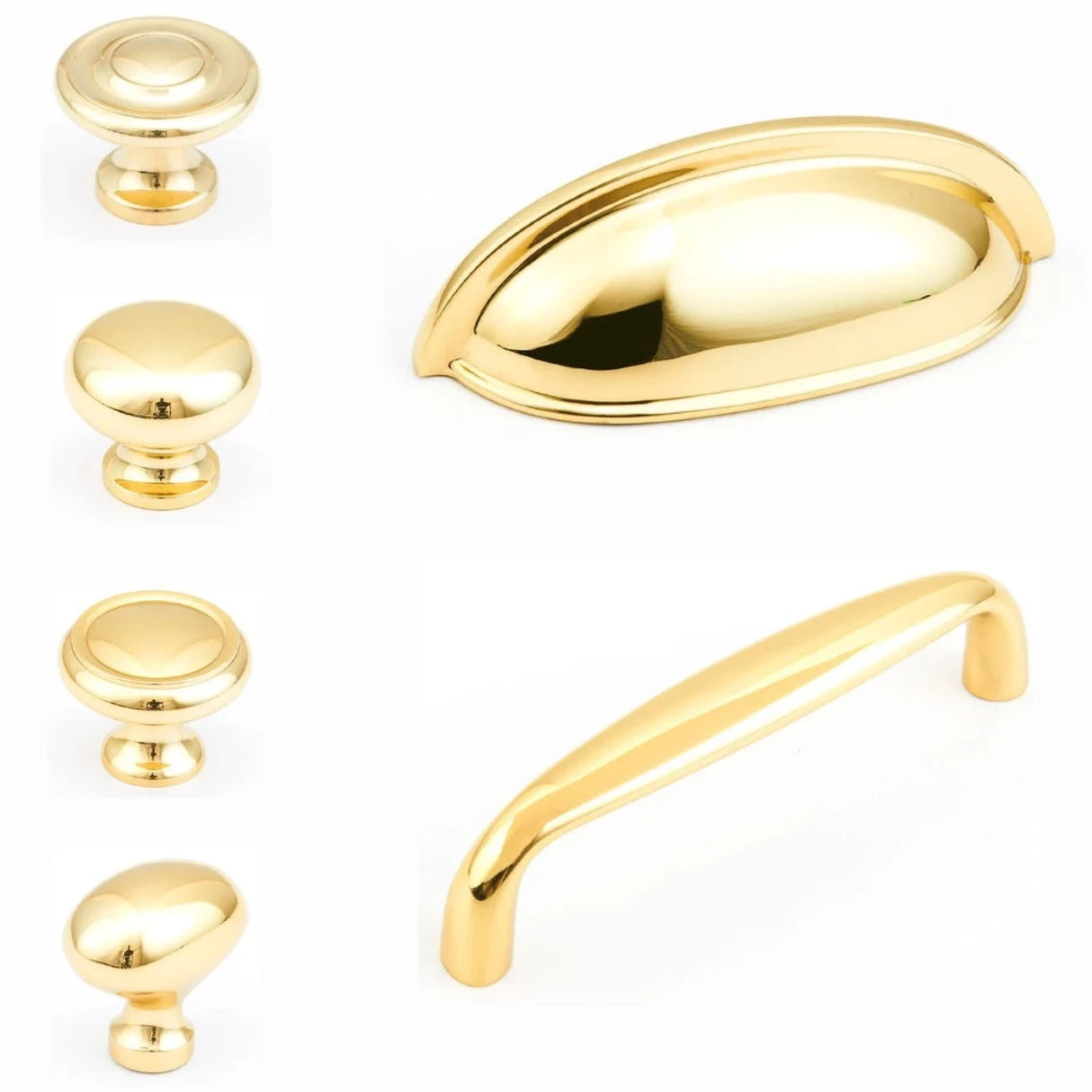Traditional "Joy" Drawer Pulls in Polished Brass - Forge Hardware Studio