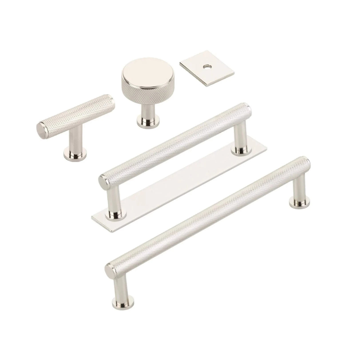 Polished Chrome "Maison" Knurled Drawer Pulls and Cabinet Knobs with Optional Backplate - Forge Hardware Studio