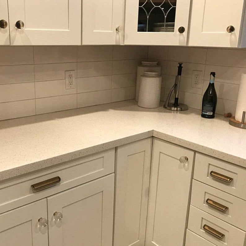 Round Glass and Brass Ball Drawer Knob - Brass Cabinet Hardware