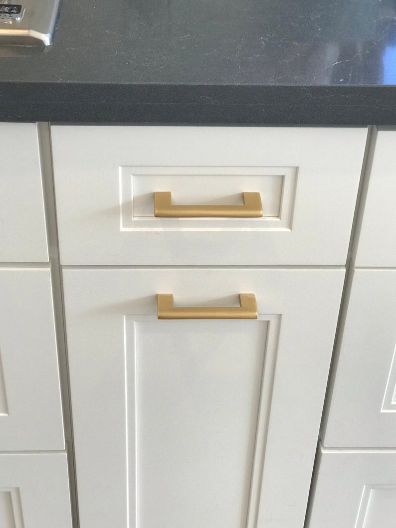 Luxe Brass Drawer Pulls in Satin Brass - Brass Cabinet Hardware