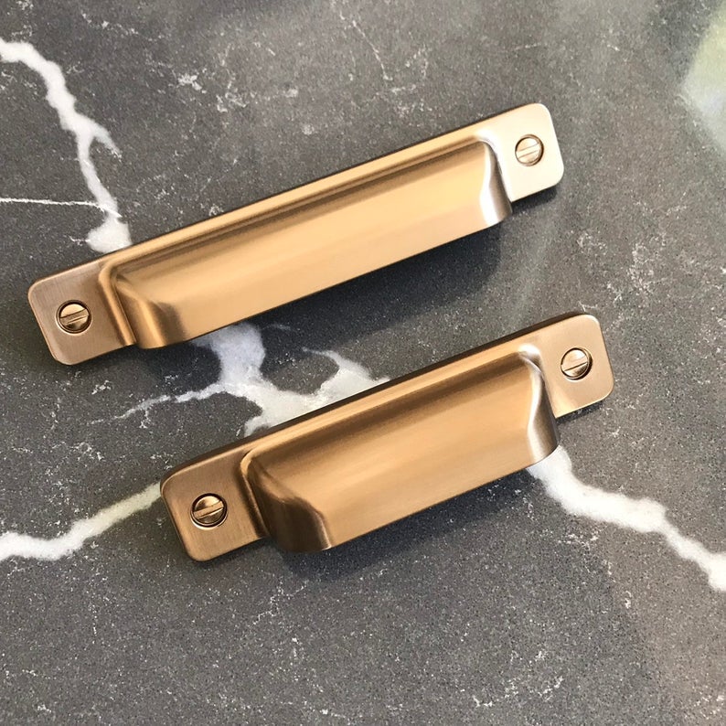 Square Cup Drawer Pulls in Champagne Bronze-Cabinet Handles - Brass Cabinet Hardware