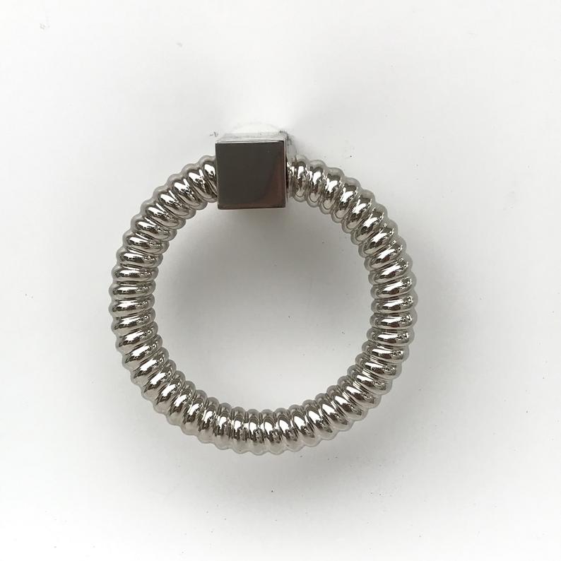 Polished Nickel "Rope" Ring Pull Cabinet Knob - Brass Cabinet Hardware