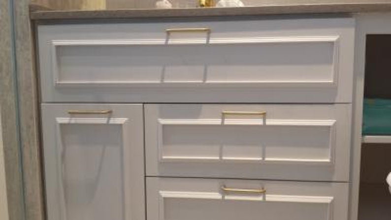 Wire Mid-Century "Peggy" Satin Brass Drawer Pulls - Brass Cabinet Hardware