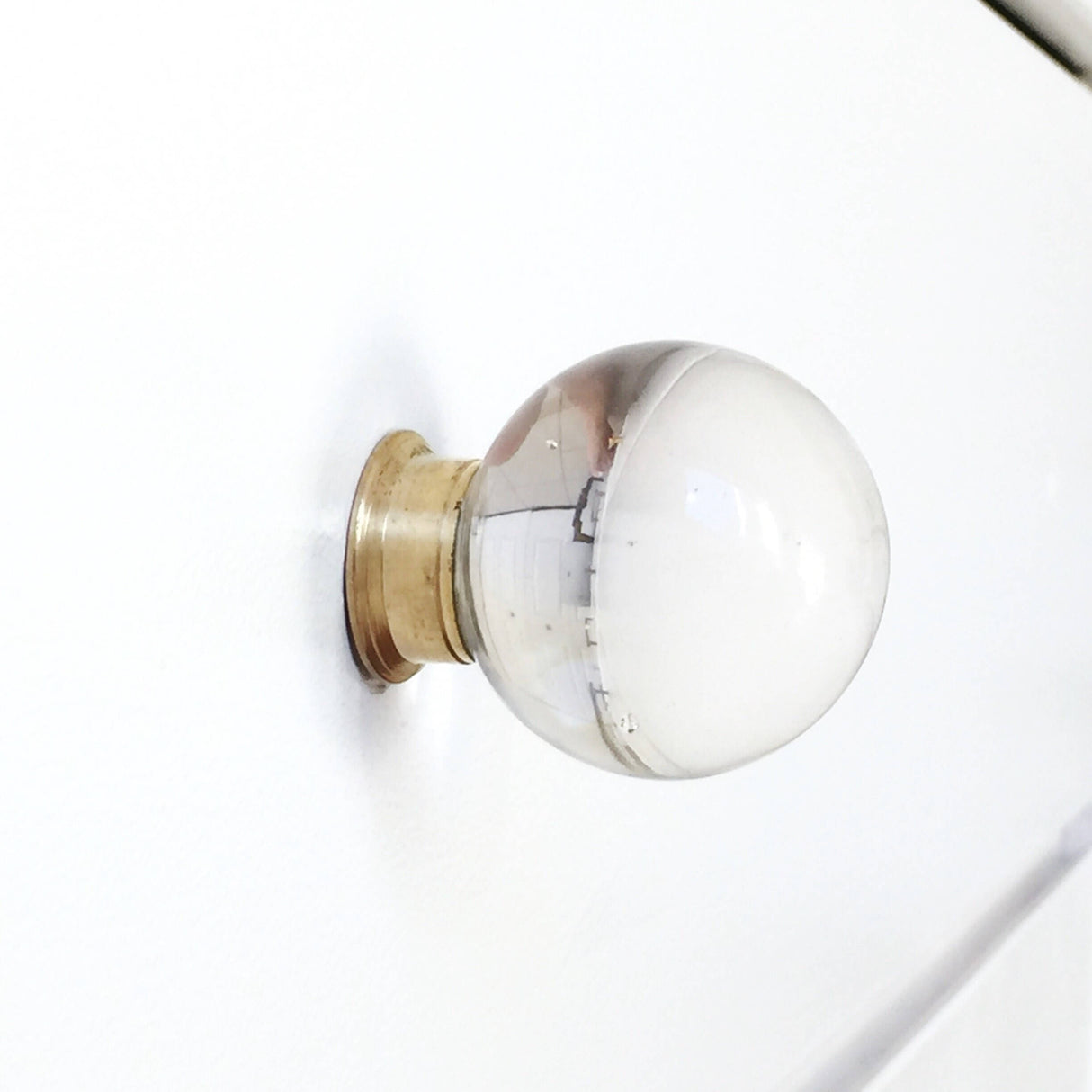 Round Glass and Brass Ball Drawer Knob - Brass Cabinet Hardware