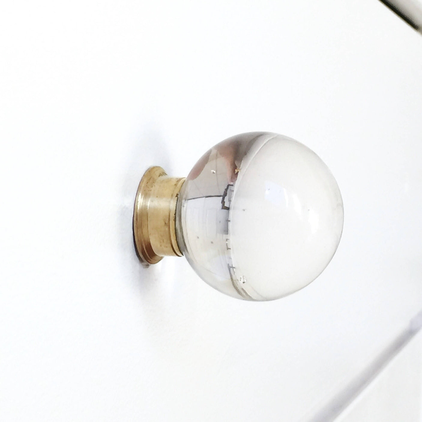 Round Glass and Brass Ball Drawer Knob - Brass Cabinet Hardware
