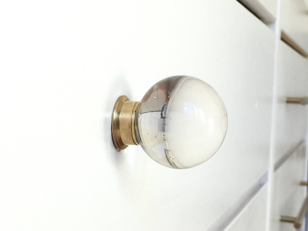 Round Glass and Brass Ball Drawer Knob - Brass Cabinet Hardware