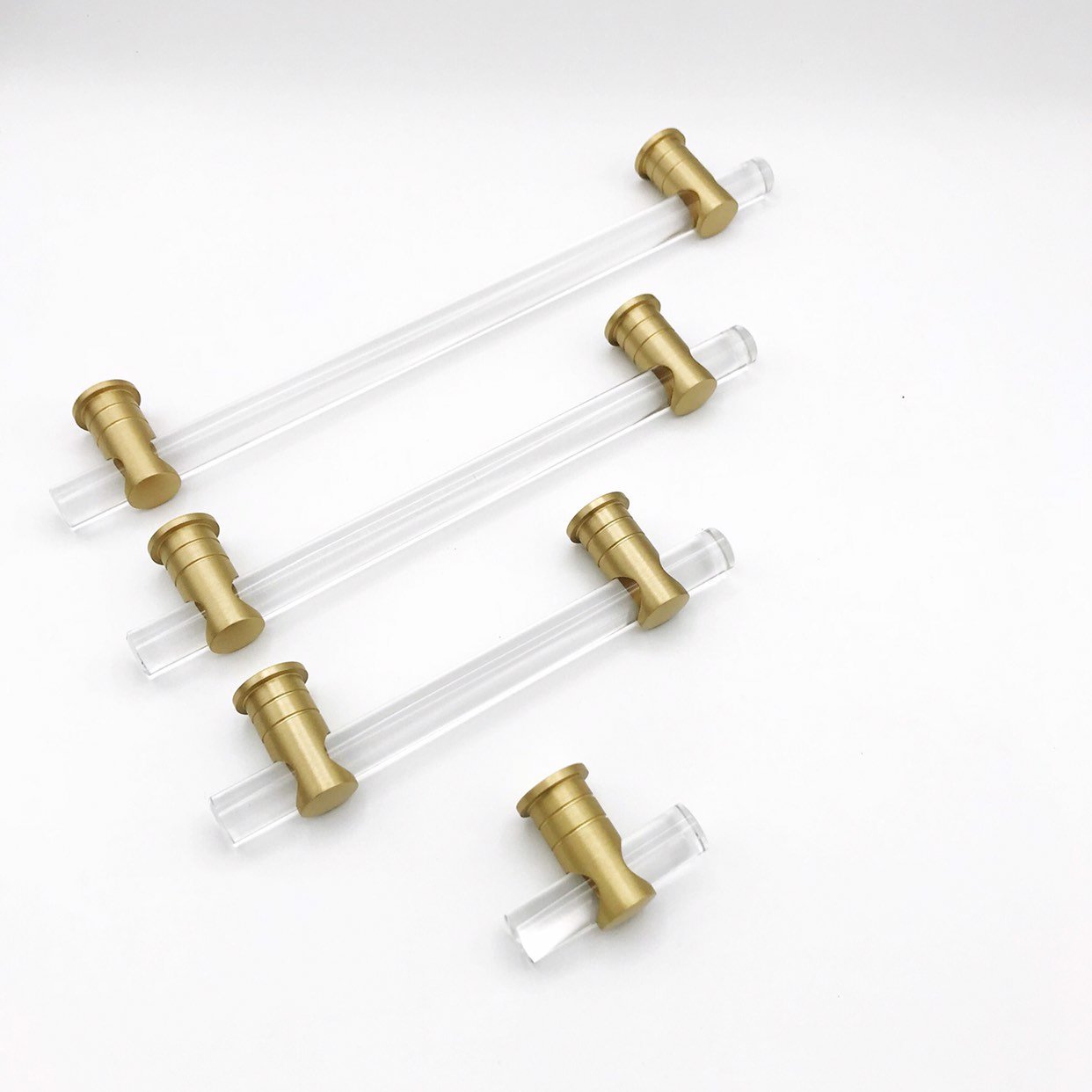 Lucite and Satin Brass "Luz" Drawer Pulls and Cabinet Knob - Forge Hardware Studio