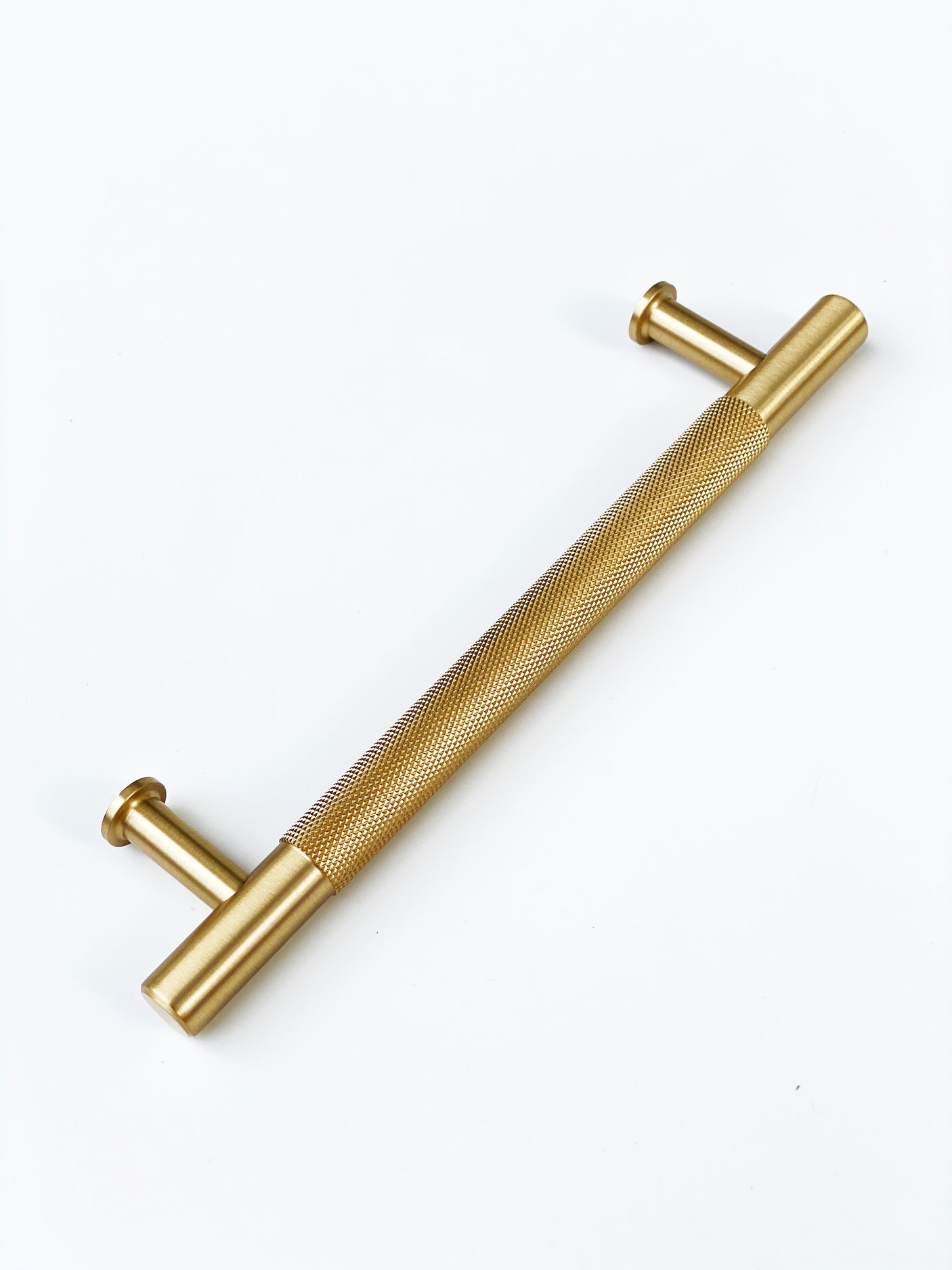 Brass Solid "Texture No.2" Knurled Drawer Pulls and Knobs in Satin Brass - Forge Hardware Studio