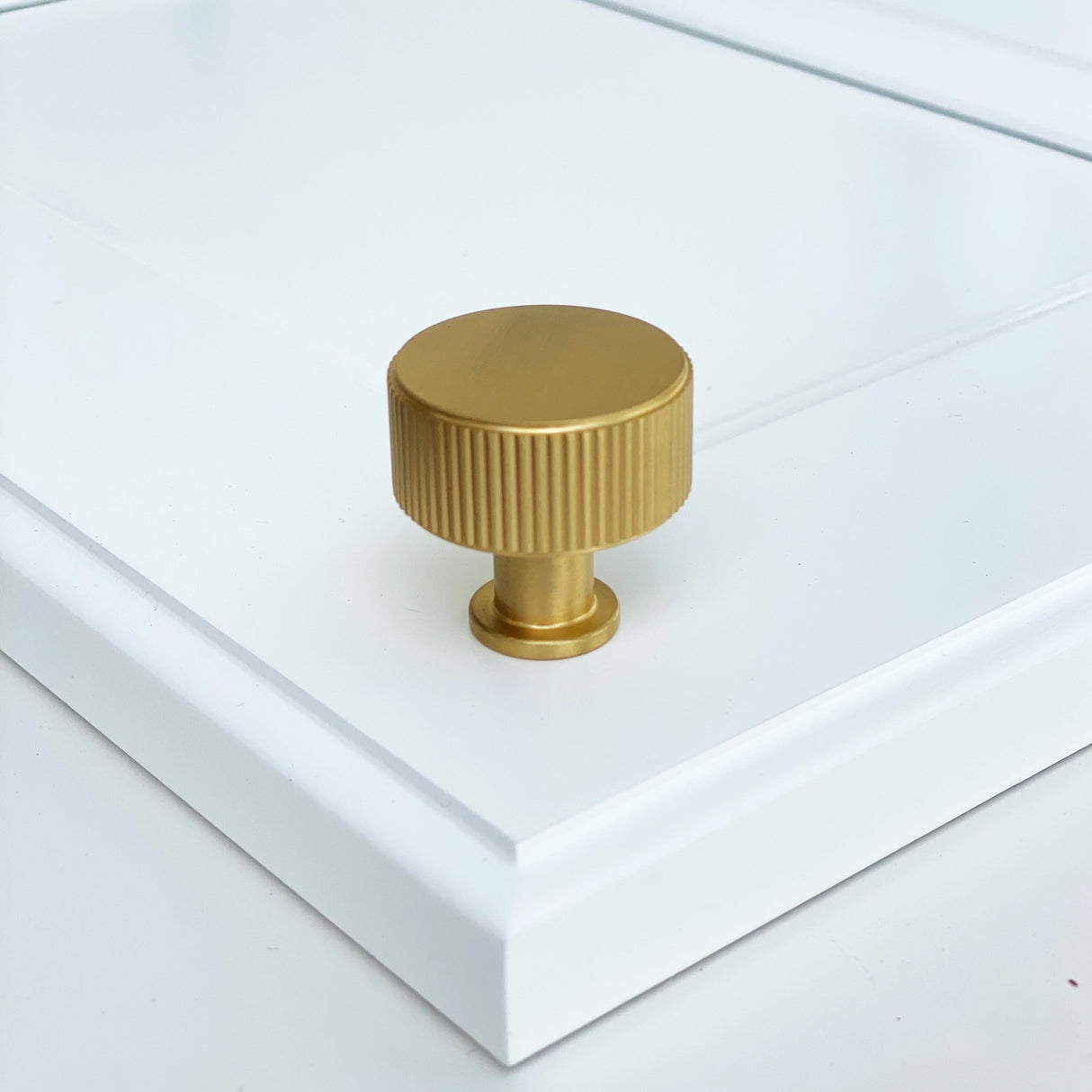 Brass Solid "Texture Lines" Knurled Drawer Pulls and Knobs in Satin Brass - Forge Hardware Studio