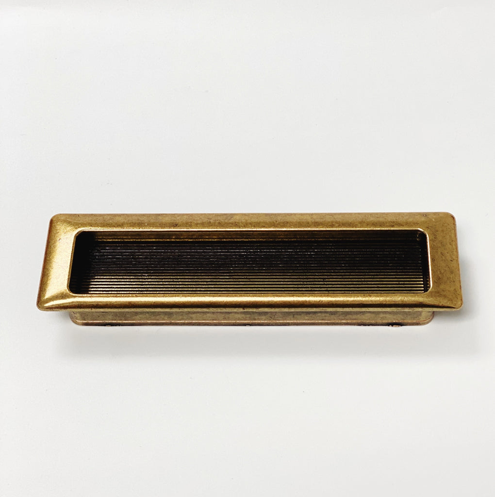 Recessed Large Antique Brass Drawer Pulls - Closet Door and Drawer Handle - Forge Hardware Studio