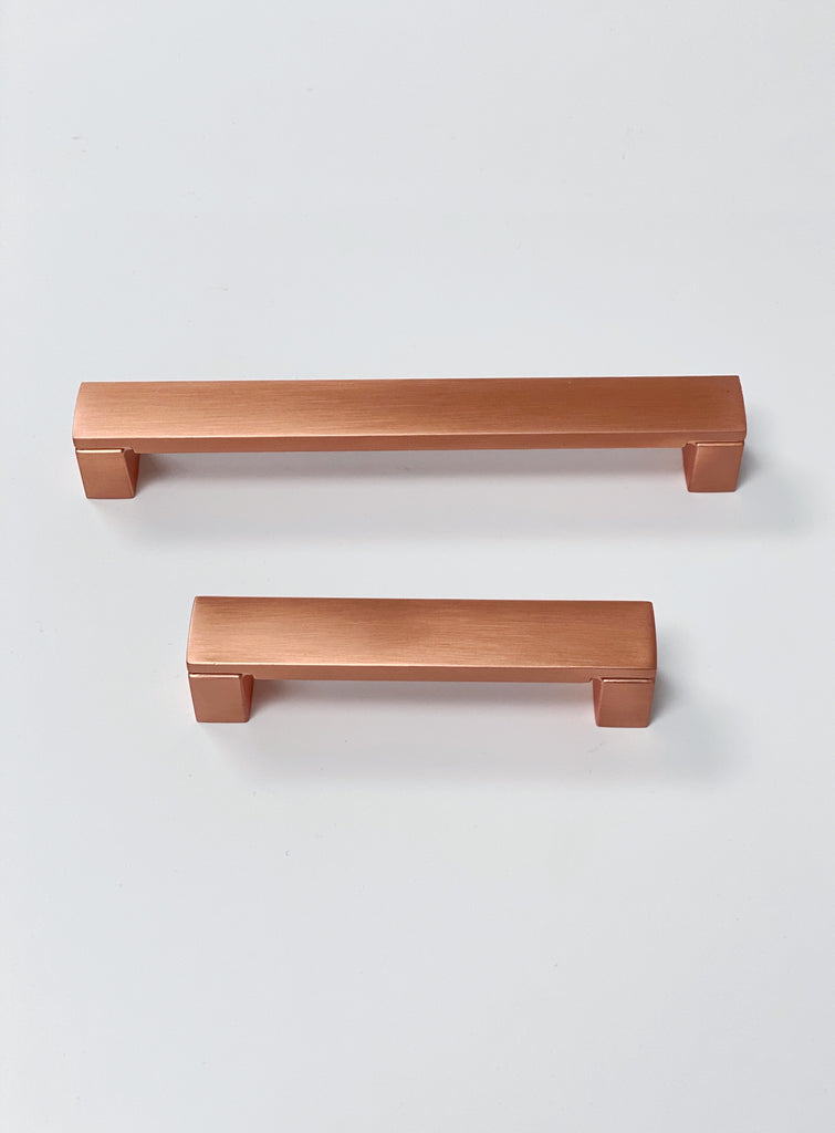 Squared Copper "Beam" Drawer Handles - Cabinet Hardware - Forge Hardware Studio