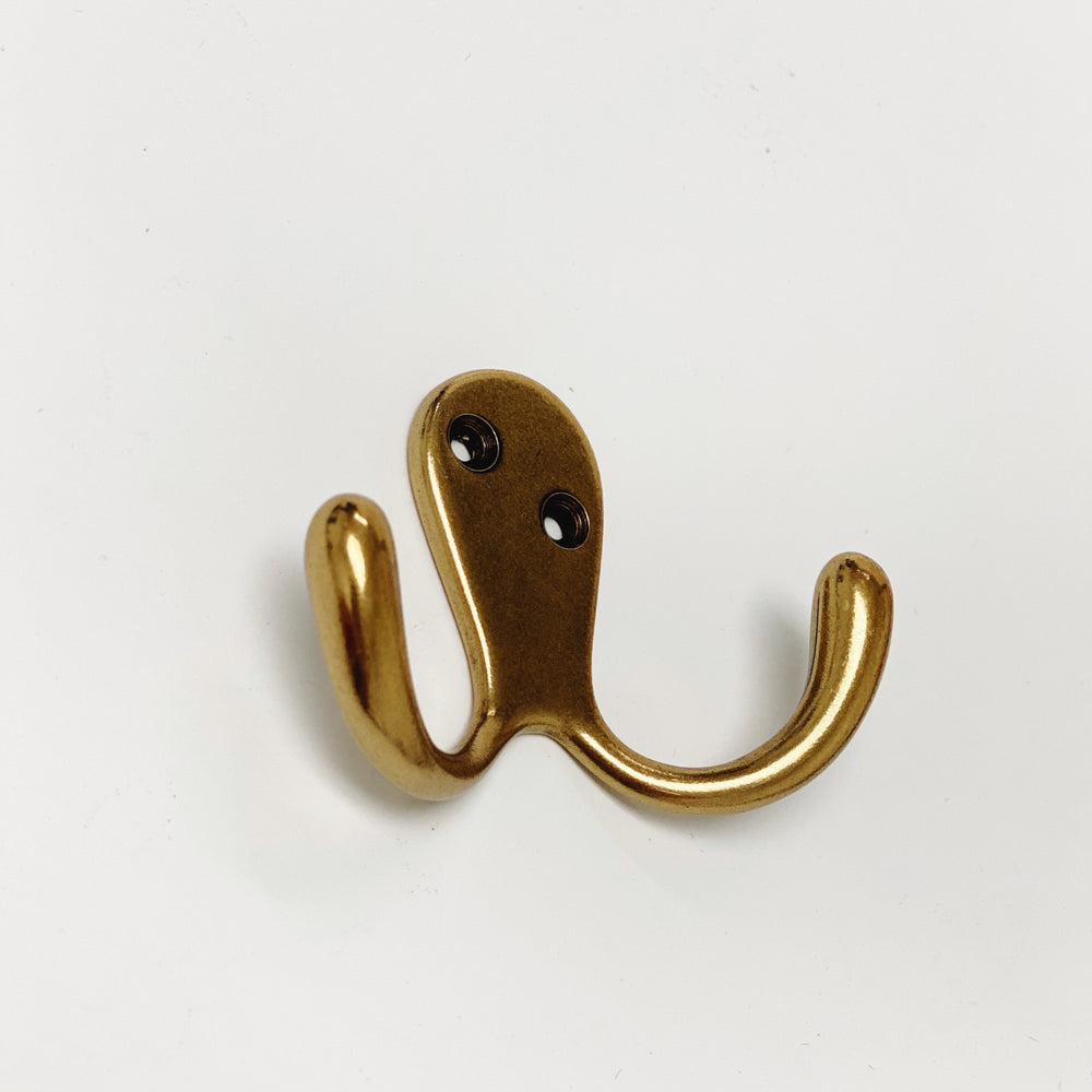 Antique Brass "Capri" Medium Modern Wall Hat and Coat Hook - Forge Hardware Studio