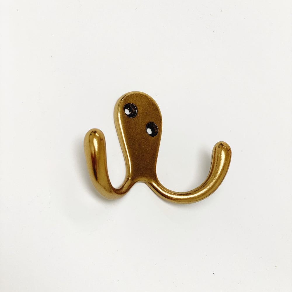 Antique Brass "Capri" Medium Modern Wall Hat and Coat Hook - Forge Hardware Studio