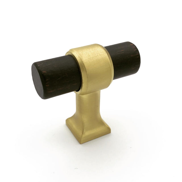 Wood and Brass 1-9/16"  T-Bar Cabinet Knob - Brass Cabinet Hardware