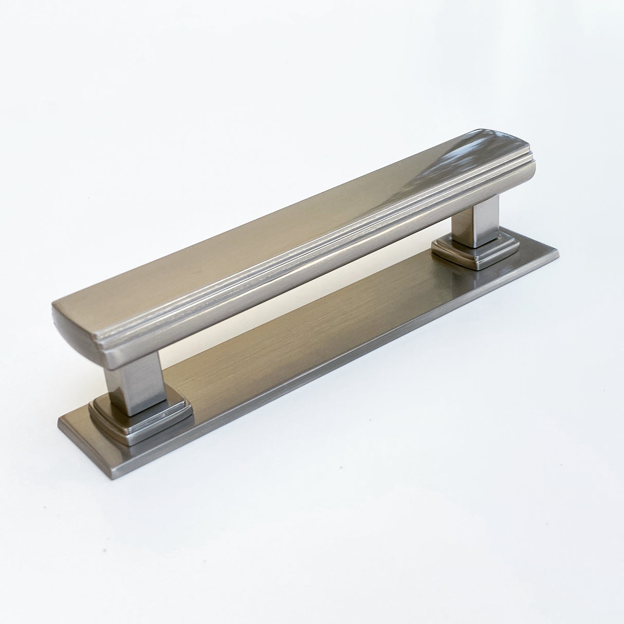 Satin Nickel Square 4" Art Deco Drawer Pull w/ Backplate - Forge Hardware Studio