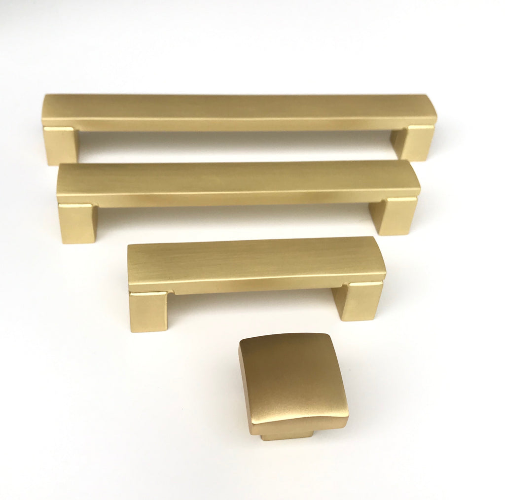 Modern Brushed Brass "Beam" Drawer Handles and Cabinet Knob - Brass Cabinet Hardware 
