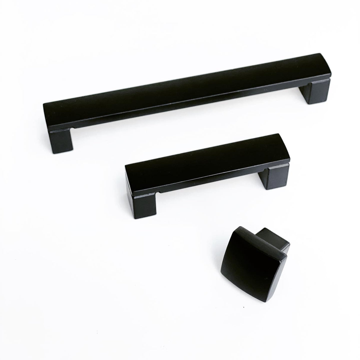 Modern Matte Black "Beam" Drawer Handles and Cabinet Knob - Forge Hardware Studio