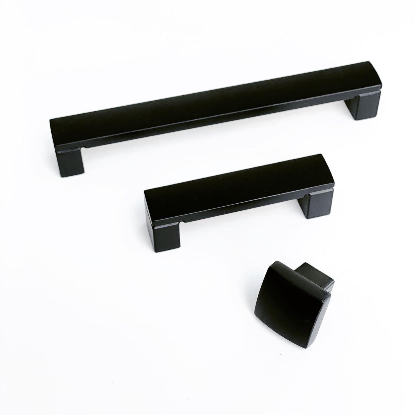 Modern Matte Black "Beam" Drawer Handles and Cabinet Knob - Forge Hardware Studio