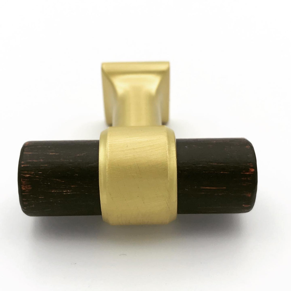 Wood and Brass 1-9/16" T-Bar Cabinet Knob - Brass Cabinet Hardware