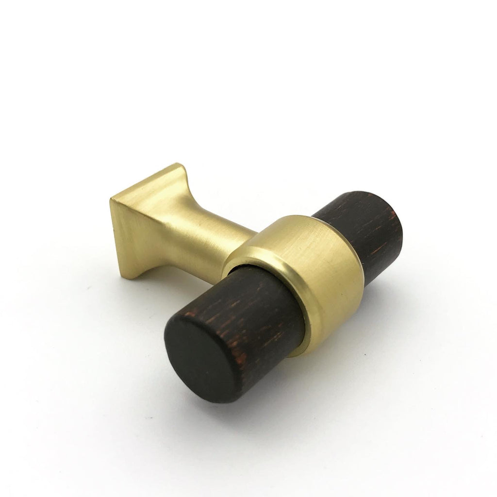 Wood and Brass 1-9/16"  T-Bar Cabinet Knob - Brass Cabinet Hardware 