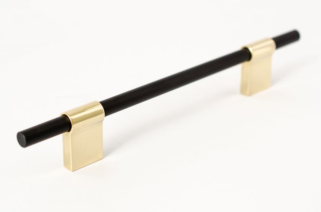 T-Bar "Line" Black and Polished Brass Cabinet Knobs and Drawer Pulls - Forge Hardware Studio