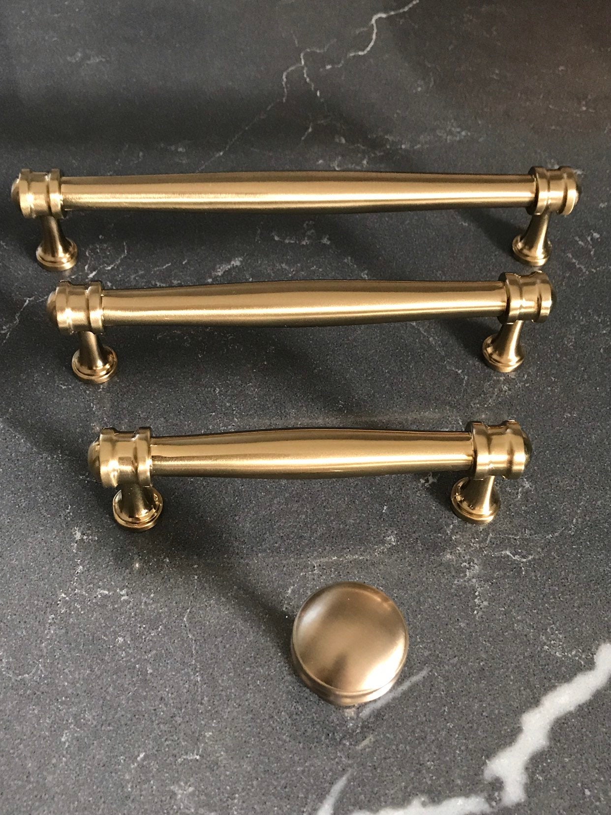 Champagne Bronze "Mist" Drawer Pulls and Knob - Brass Cabinet Hardware