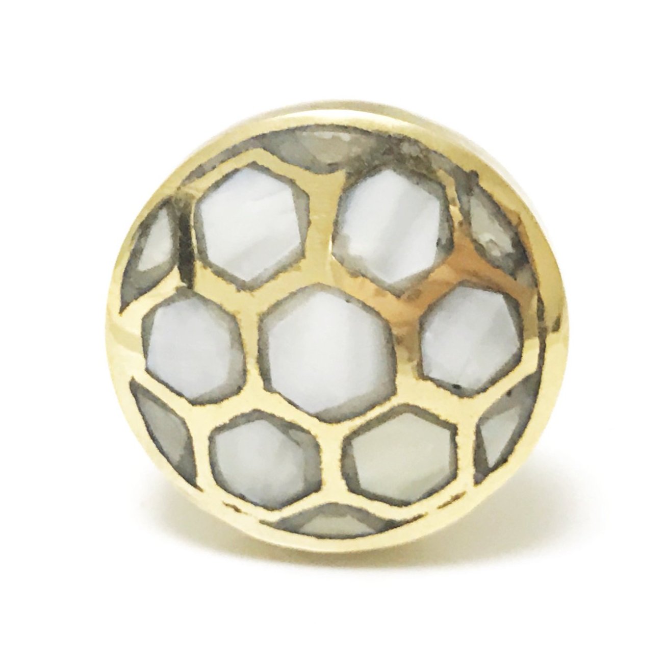 Mother of Pearl Beehive Gold Cabinet Knob - Brass Cabinet Hardware