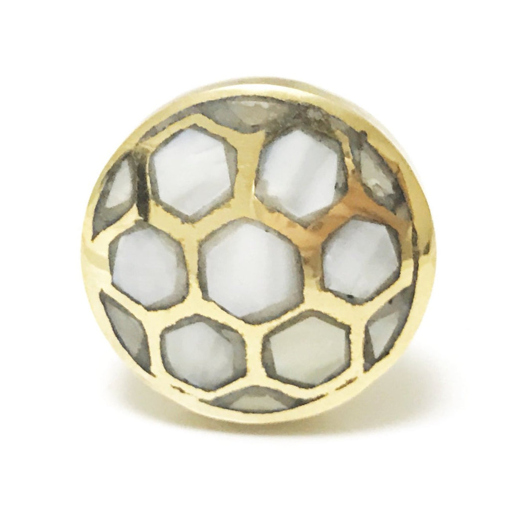 Mother of Pearl Beehive Gold Cabinet Knob - Brass Cabinet Hardware 