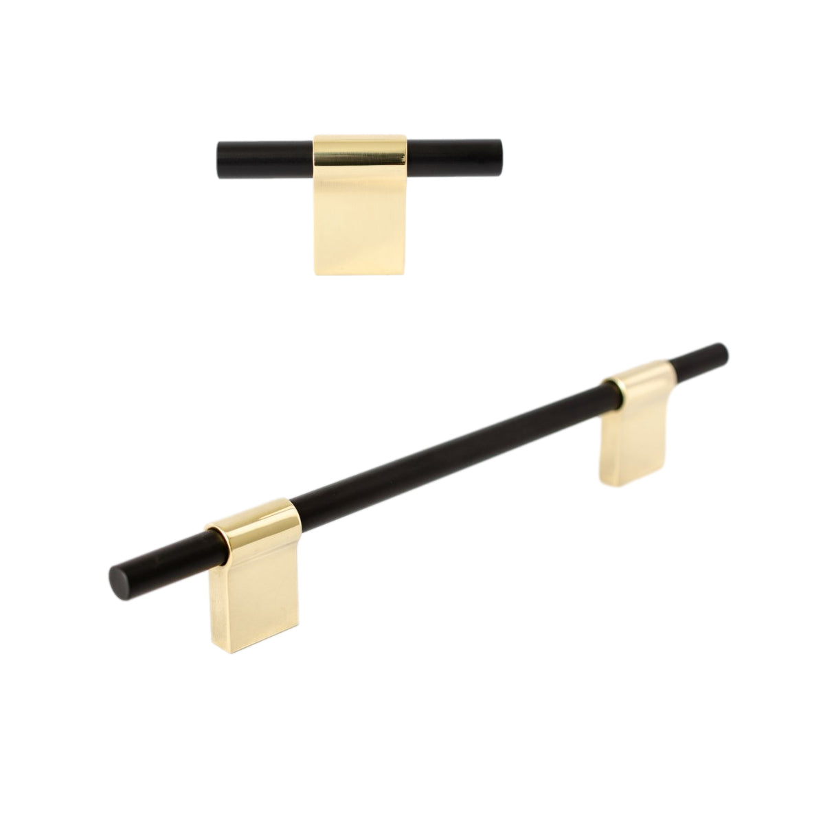 T-Bar "Line" Black and Polished Brass Cabinet Knobs and Drawer Pulls - Forge Hardware Studio