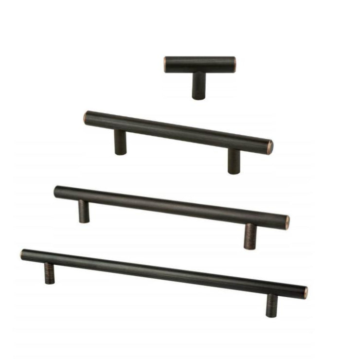 Round Oil-Rubbed Bronze "Dash" T-Knob and T-Bar Drawer Pulls - Brass Cabinet Hardware