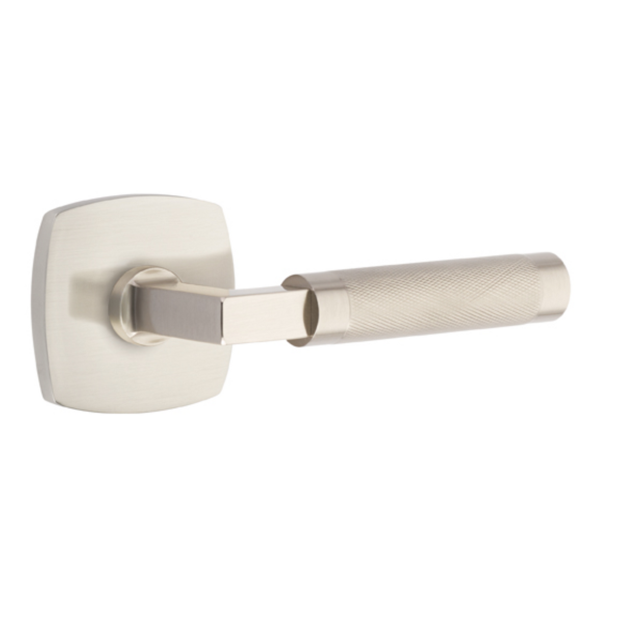 T-Bar Knurled SELECT Satin Nickel Door Lever w/ Urban Modern Rosette - Forge Hardware Studio