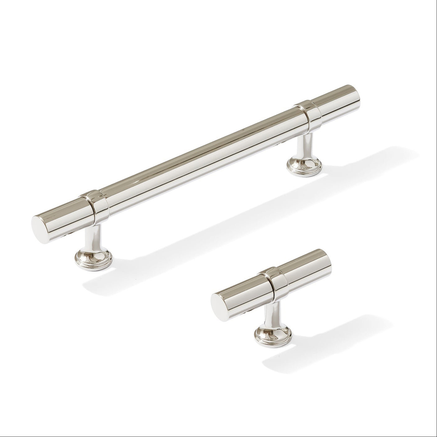 Smooth T-Bar "Contemporary" Polished Nickel Knobs and Pulls