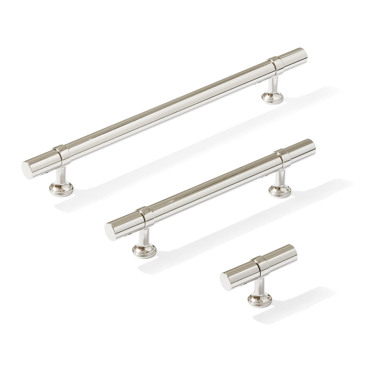Smooth T-Bar "Contemporary" Polished Nickel Knobs and Pulls