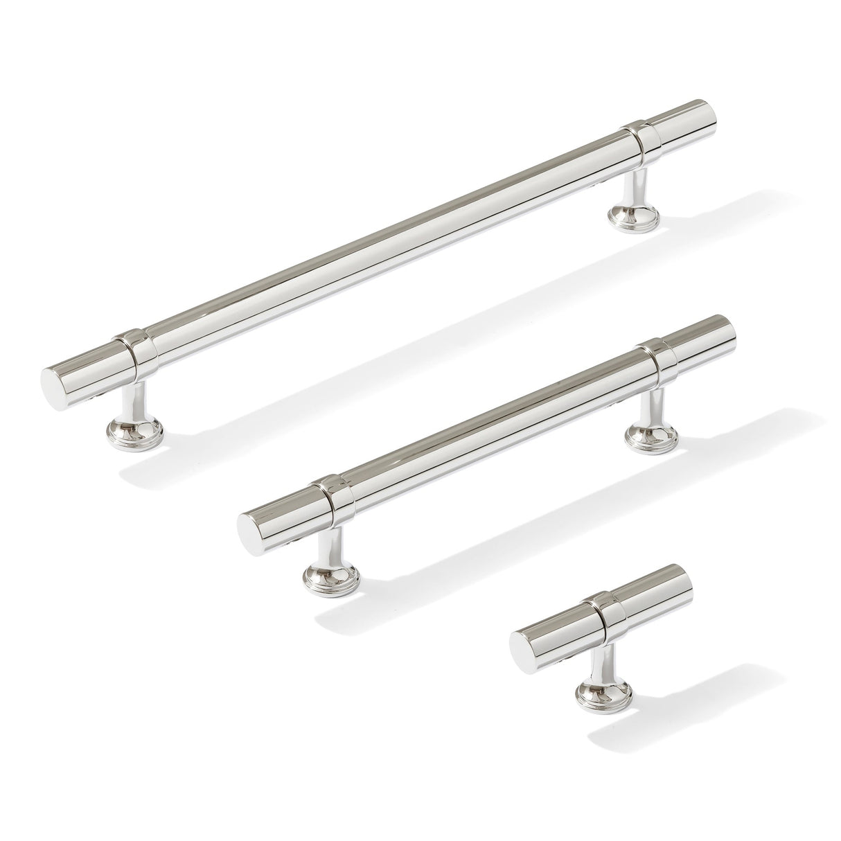 Smooth T-Bar "Contemporary" Polished Chrome Knobs and Pulls