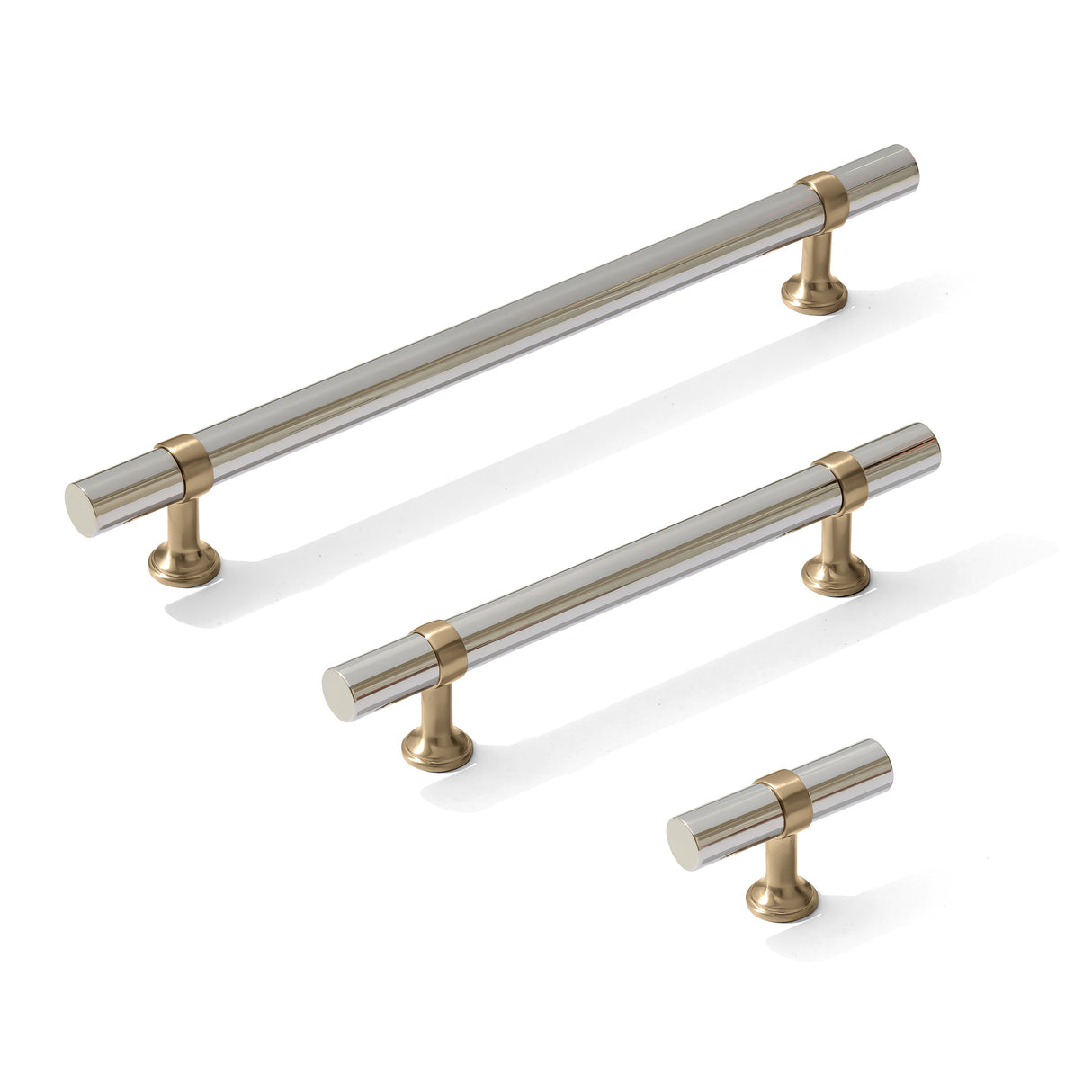 Smooth T-Bar "Contemporary" Champagne Bronze and Polished Nickel Knobs and Pulls