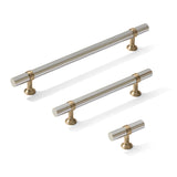 Smooth T-Bar "Contemporary" Champagne Bronze and Polished Nickel Knobs and Pulls