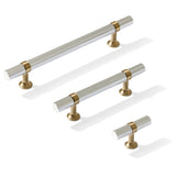 Knurled T-Bar "Contemporary" Champagne Bronze and Polished Chrome Knobs and Pulls